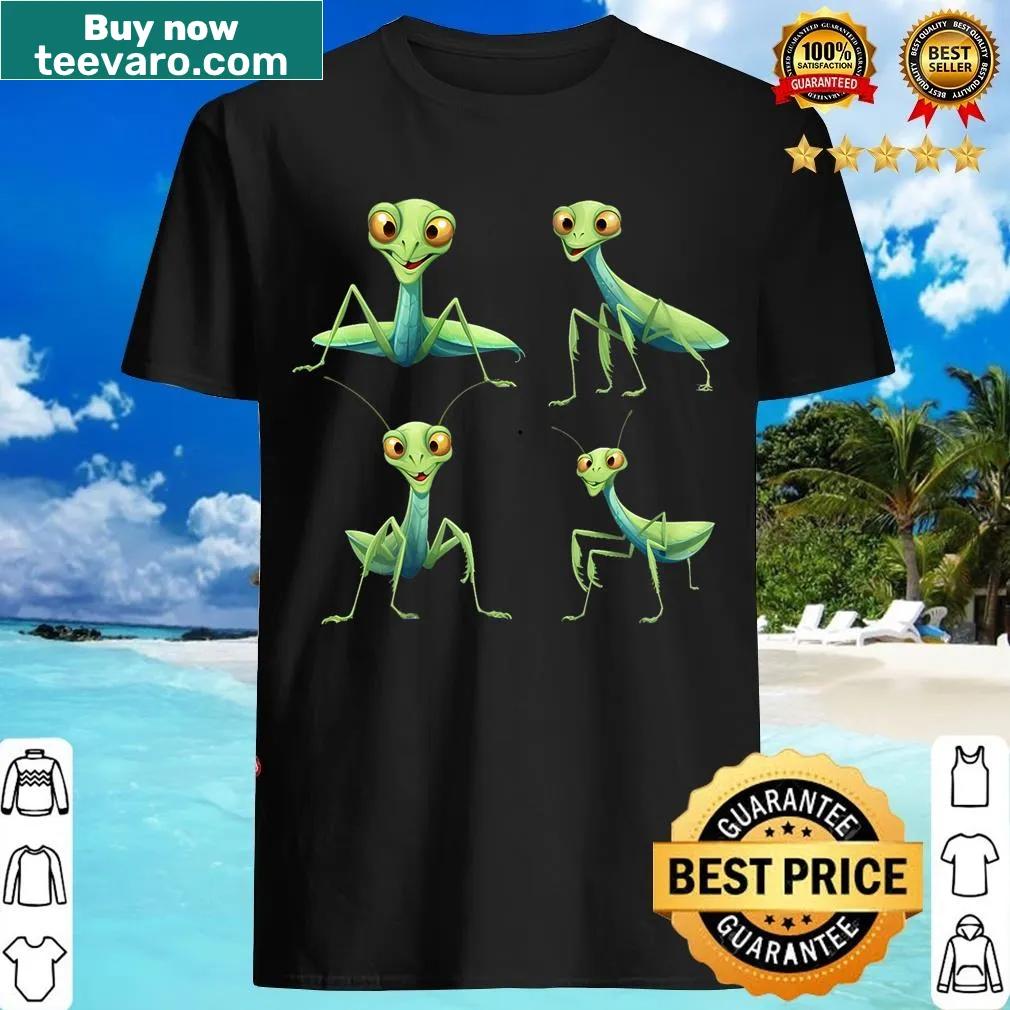 T-shirt featuring a detailed graphic of a praying mantis — on a men's t-shirt