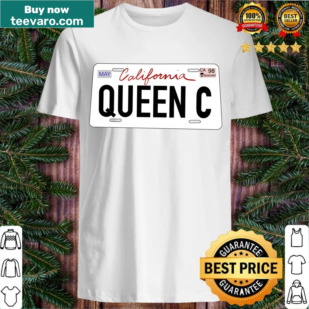 T-shirt featuring the phrase 'Queen C' in license plate style — on a men's t-shirt