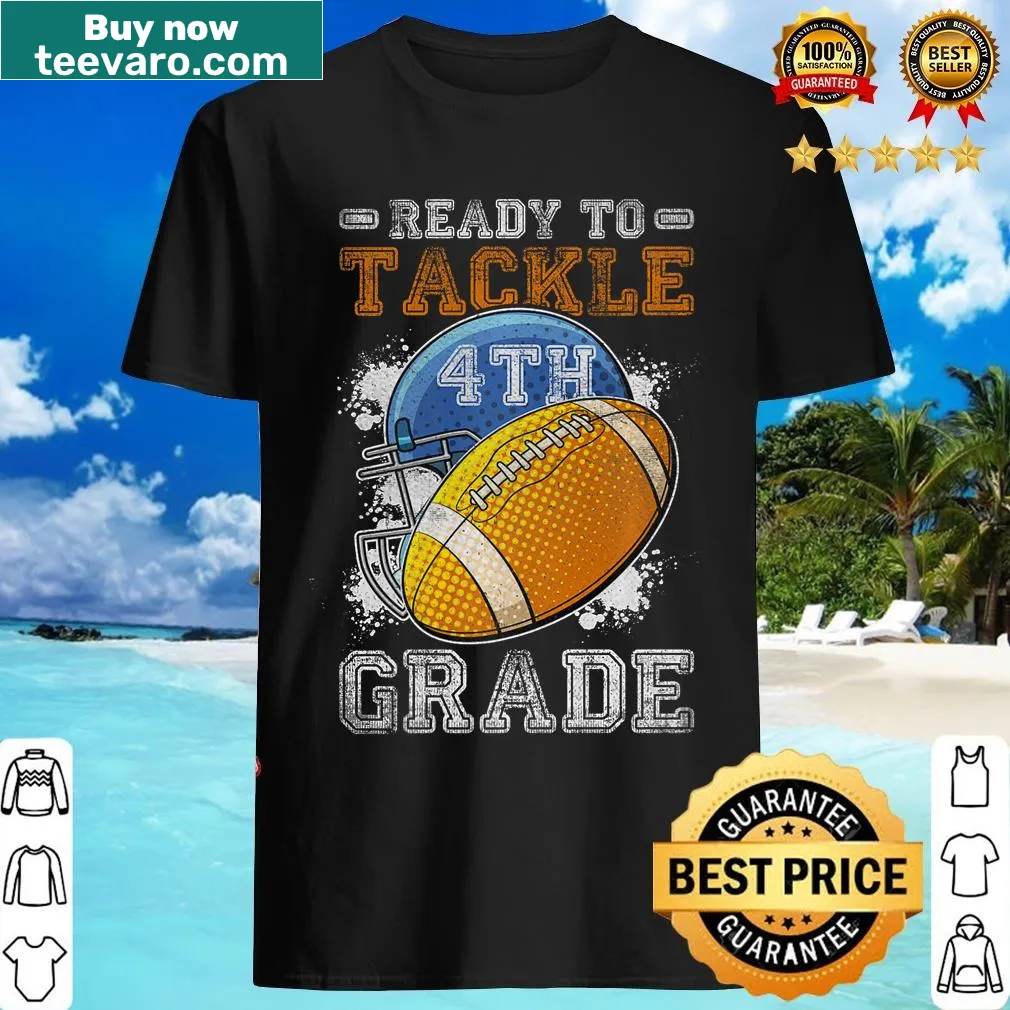 Playful football-themed T-shirt for kids ready for 4th grade — on a men's t-shirt