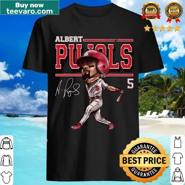 Cartoon-style Albert Pujols T-shirt with playful graphics.