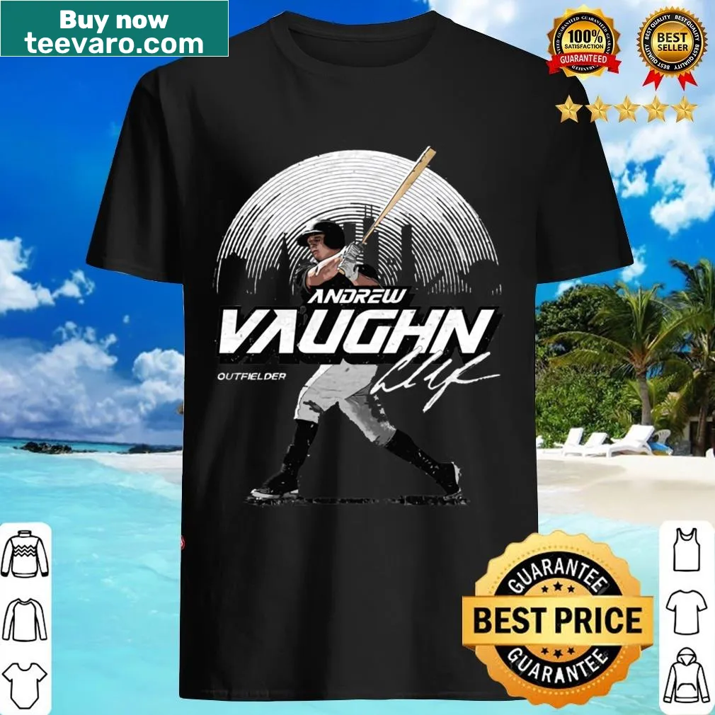 Illustration of Chicago skyline with Andrew Vaughn name on T-shirt — on a men's t-shirt
