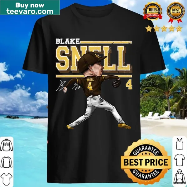 Cartoon-style Blake Snell San Diego T-shirt featuring playful graphics