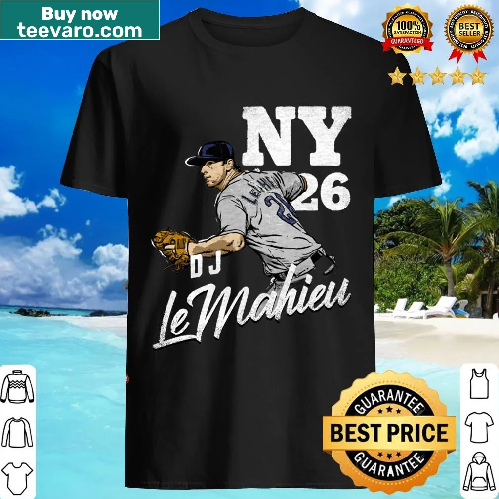 New York Y Team T-shirt featuring DJ LeMahieu — on a men's t-shirt