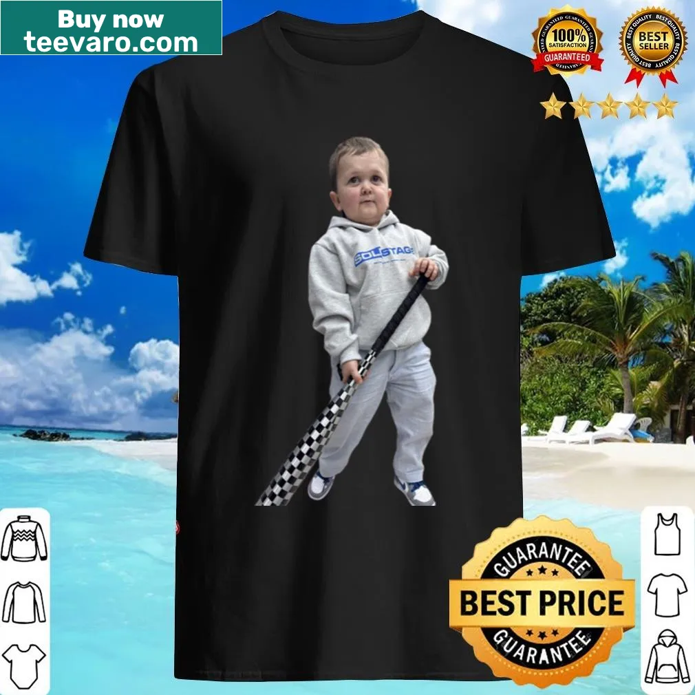Illustrated T-shirt of Hasbulla playing baseball — on a men's t-shirt