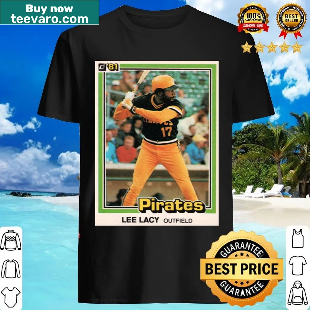 Lee Lacy T-shirt featuring his 1981 Donruss card graphic — on a men's t-shirt