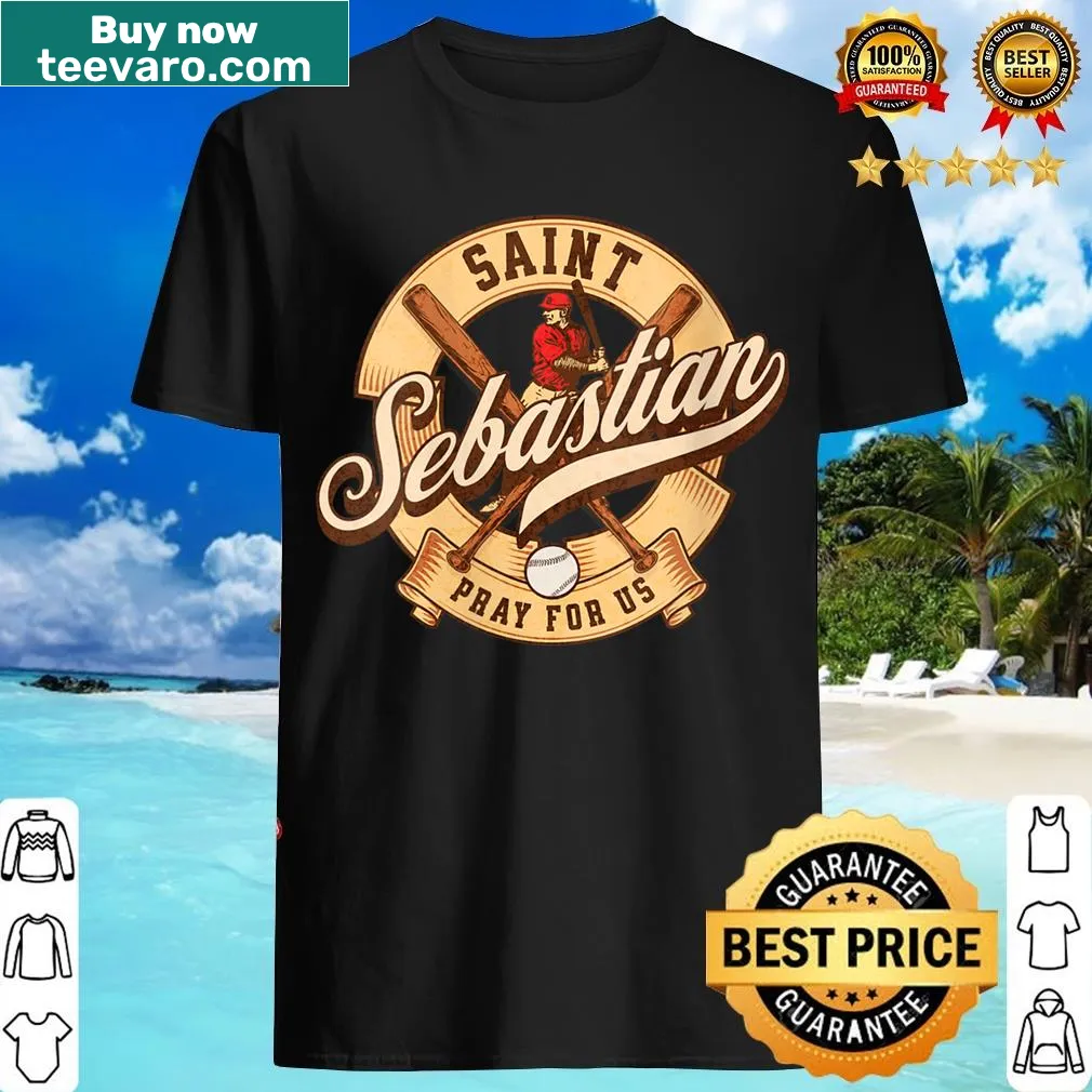 Women’s t-shirt featuring St. Sebastian, patron saint of athletes — on a men's t-shirt