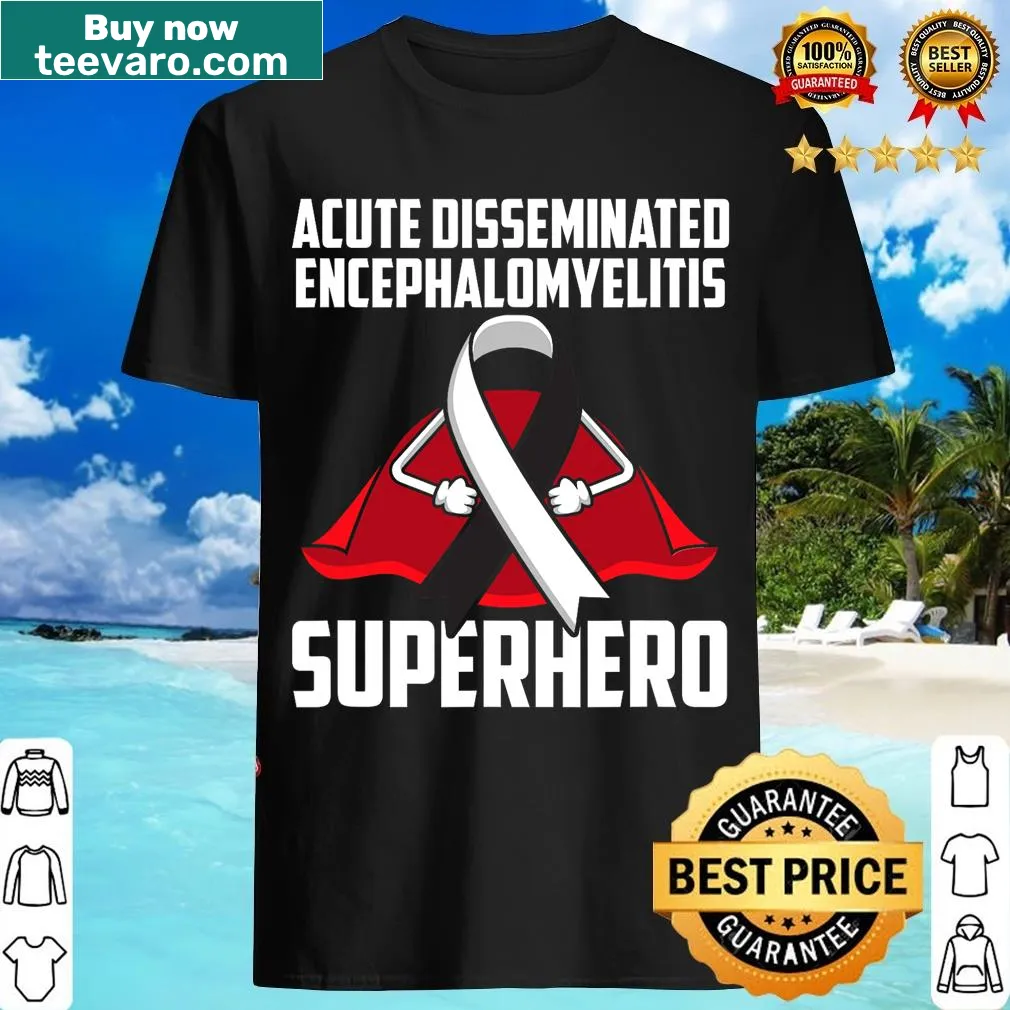 Superhero ribbon design for Acute Disseminated Encephalomyelitis awareness — on a men's t-shirt