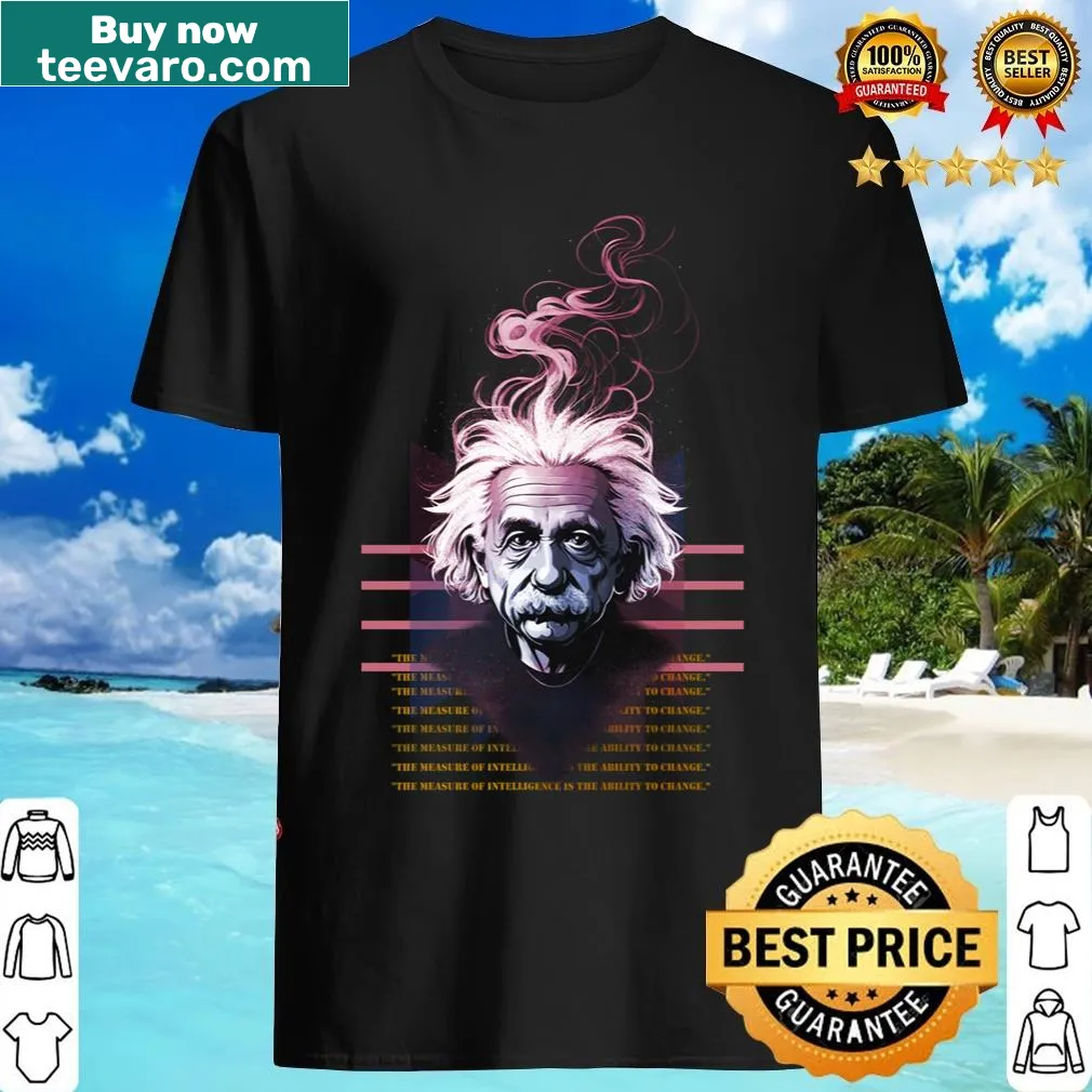 Illustrated t-shirt featuring Albert Einstein — on a men's t-shirt