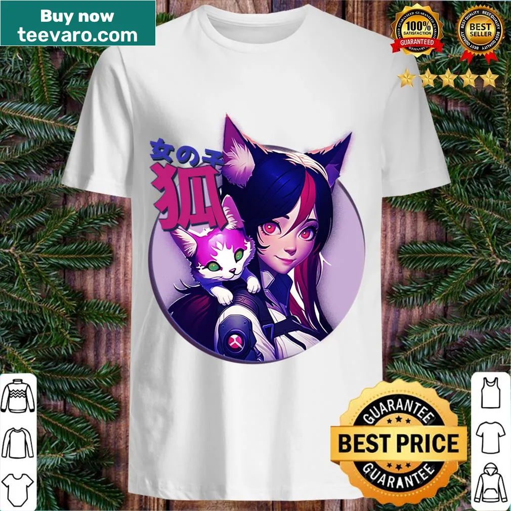 Anime girl character with cat ears graphic on a T-shirt. — on a men's t-shirt