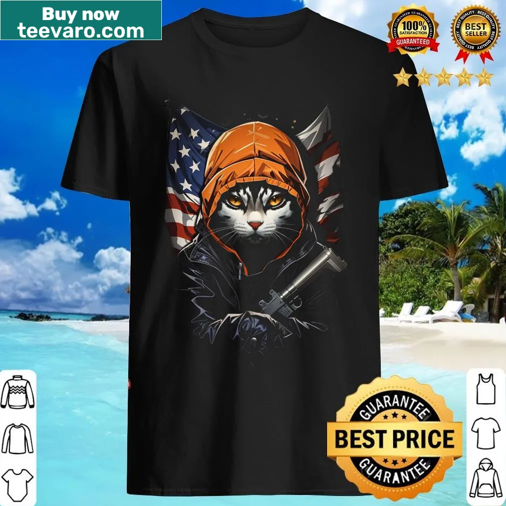 Halloween-themed shirt featuring an adorable black cat illustration — on a men's t-shirt