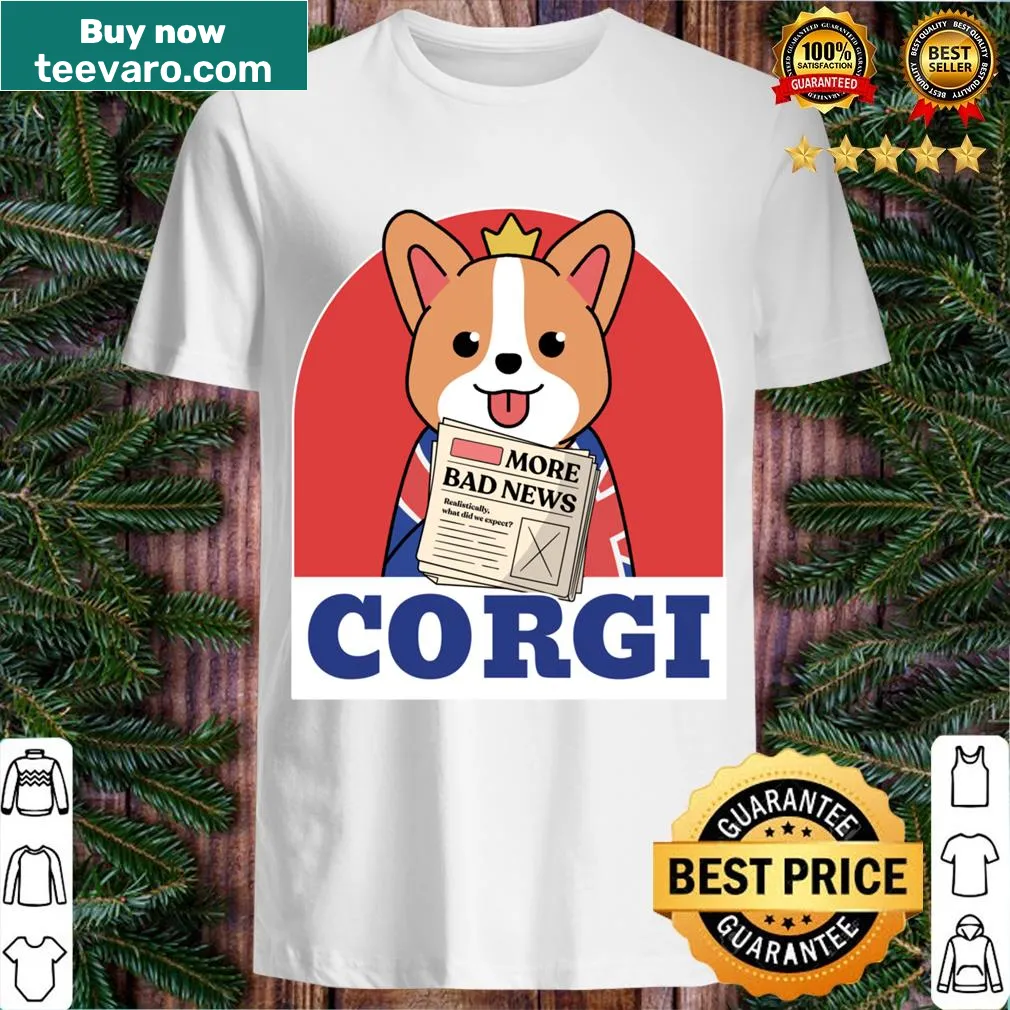 Illustration of a cute corgi holding a newspaper — on a men's t-shirt