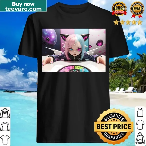 Cartoon design of a cat girl with alien features in space