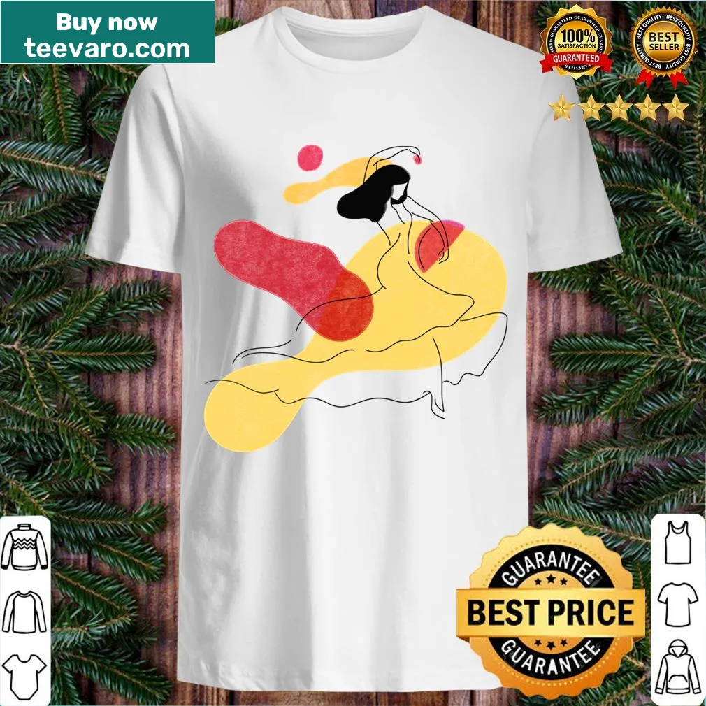 Minimalist t-shirt featuring a dancing woman silhouette — on a men's t-shirt