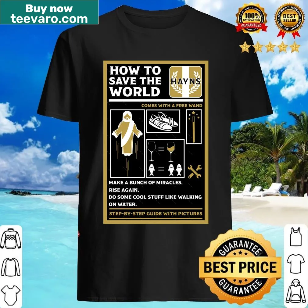 Inspirational How To Save The World Atheists T-shirt with bold typography — on a men's t-shirt