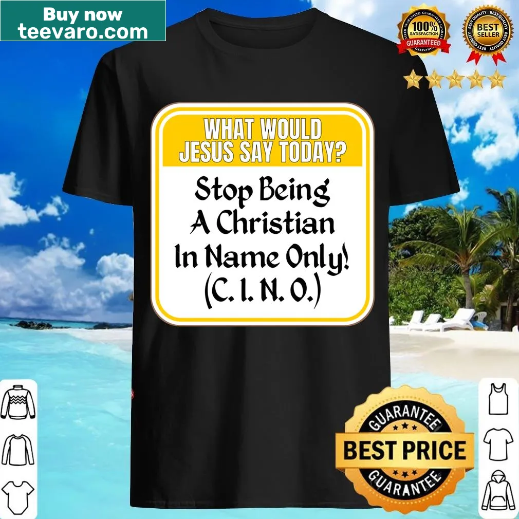 Edgy graphic t-shirt challenging superficial Christianity — on a men's t-shirt