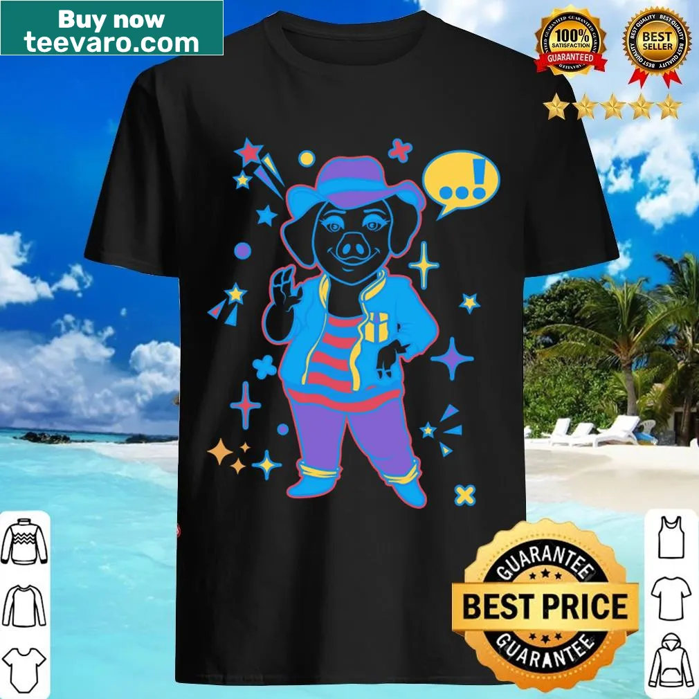Cartoon illustration of a lady pig on a t-shirt — on a men's t-shirt