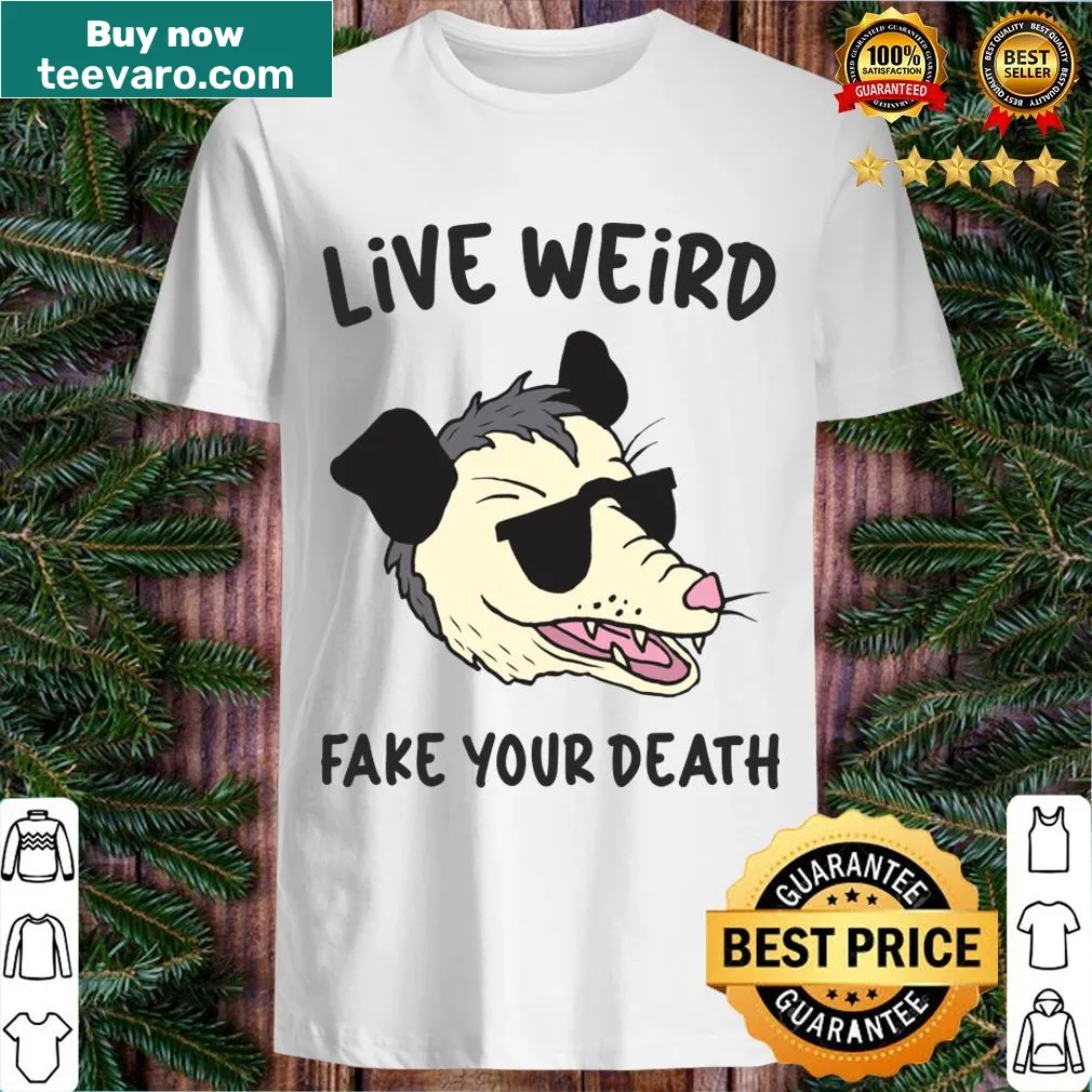Edgy t-shirt with a humorous phrase about living weird — on a men's t-shirt