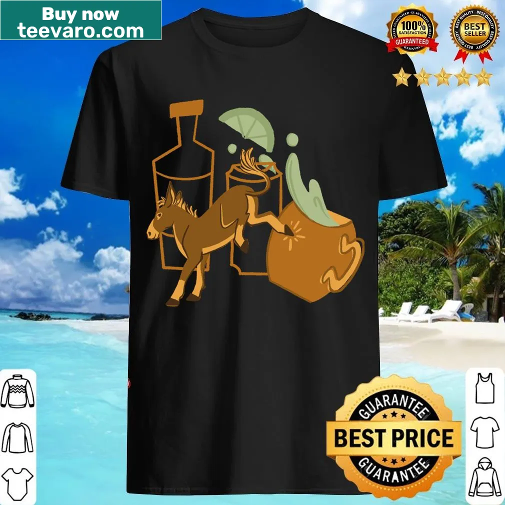 Fun t-shirt featuring a whimsical Moscow Mule cocktail design — on a men's t-shirt