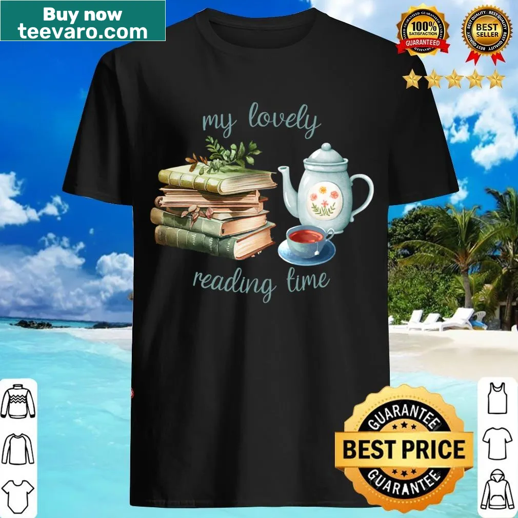 Charming My Lovely Reading Time t-shirt with book-themed design — on a men's t-shirt
