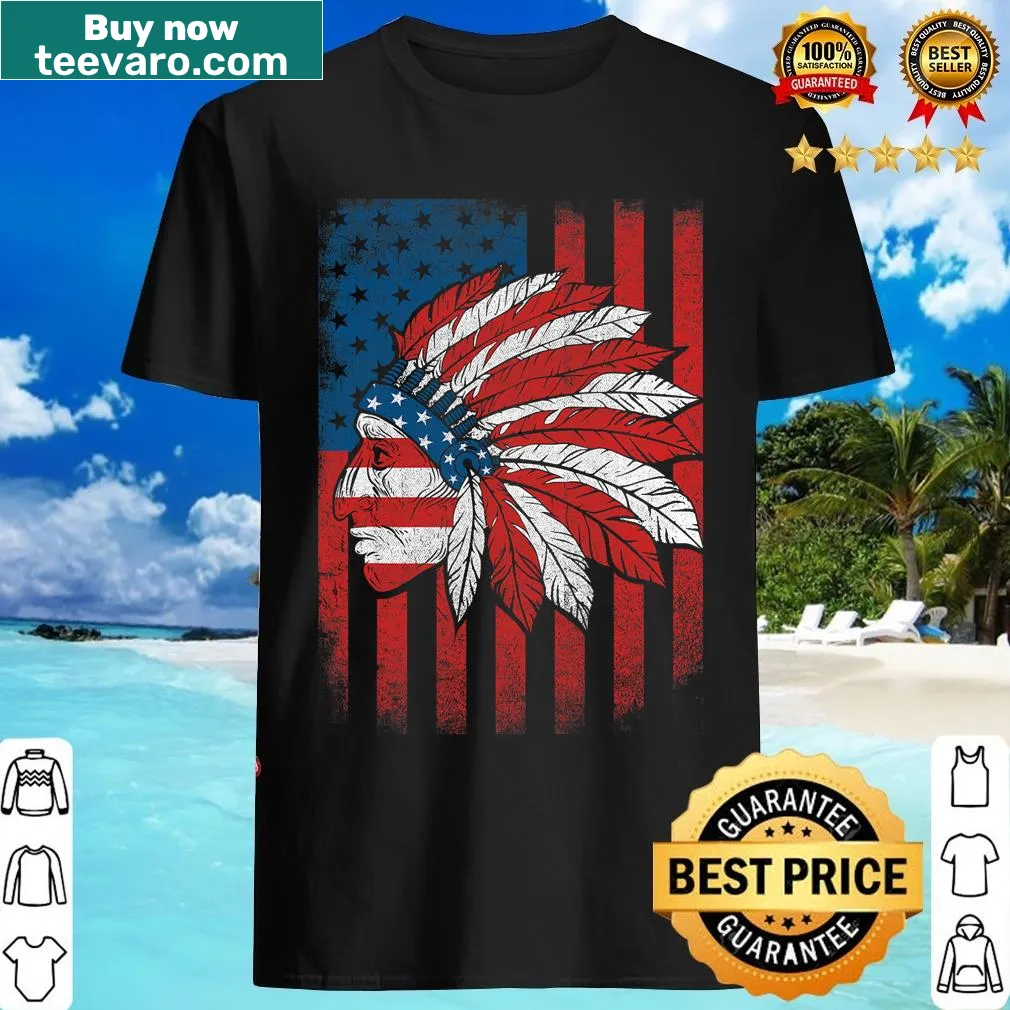 Cherokee symbols on a Native American flag t-shirt — on a men's t-shirt