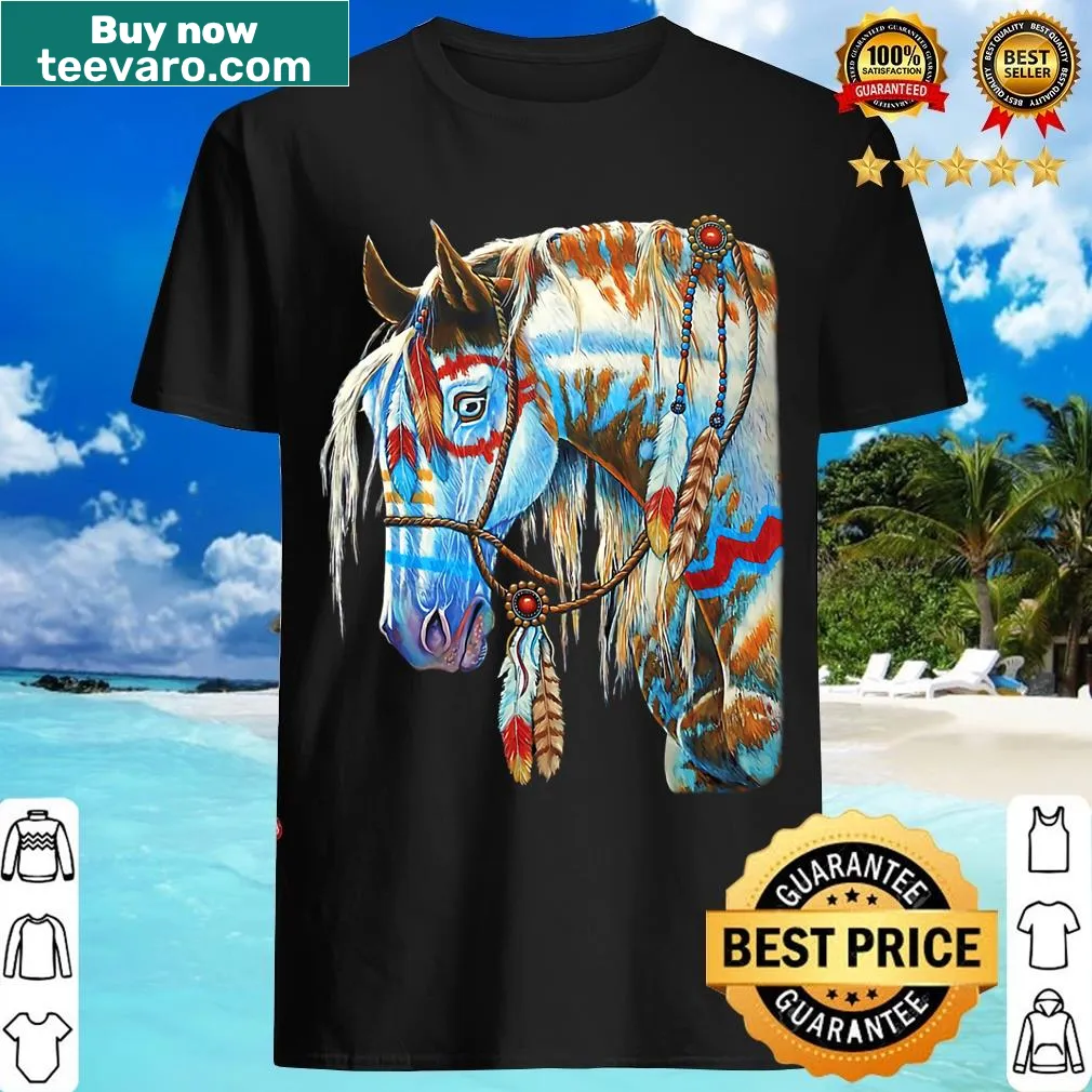 T-shirt showcasing a majestic horse representing Native American culture. — on a men's t-shirt