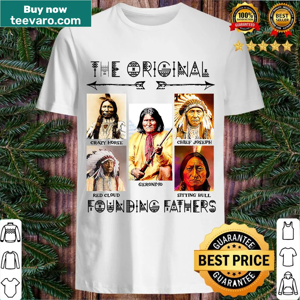 T-shirt featuring a design honoring the Founding Fathers and Native Americans — on a men's t-shirt