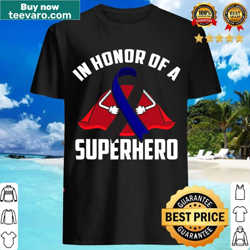 T-shirt honoring police officers with a ribbon and superhero theme — on a men's t-shirt
