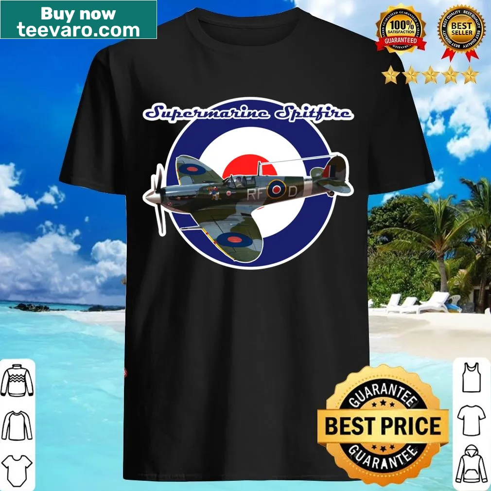 T-shirt featuring the silhouette of the iconic Supermarine Spitfire aircraft. — on a men's t-shirt