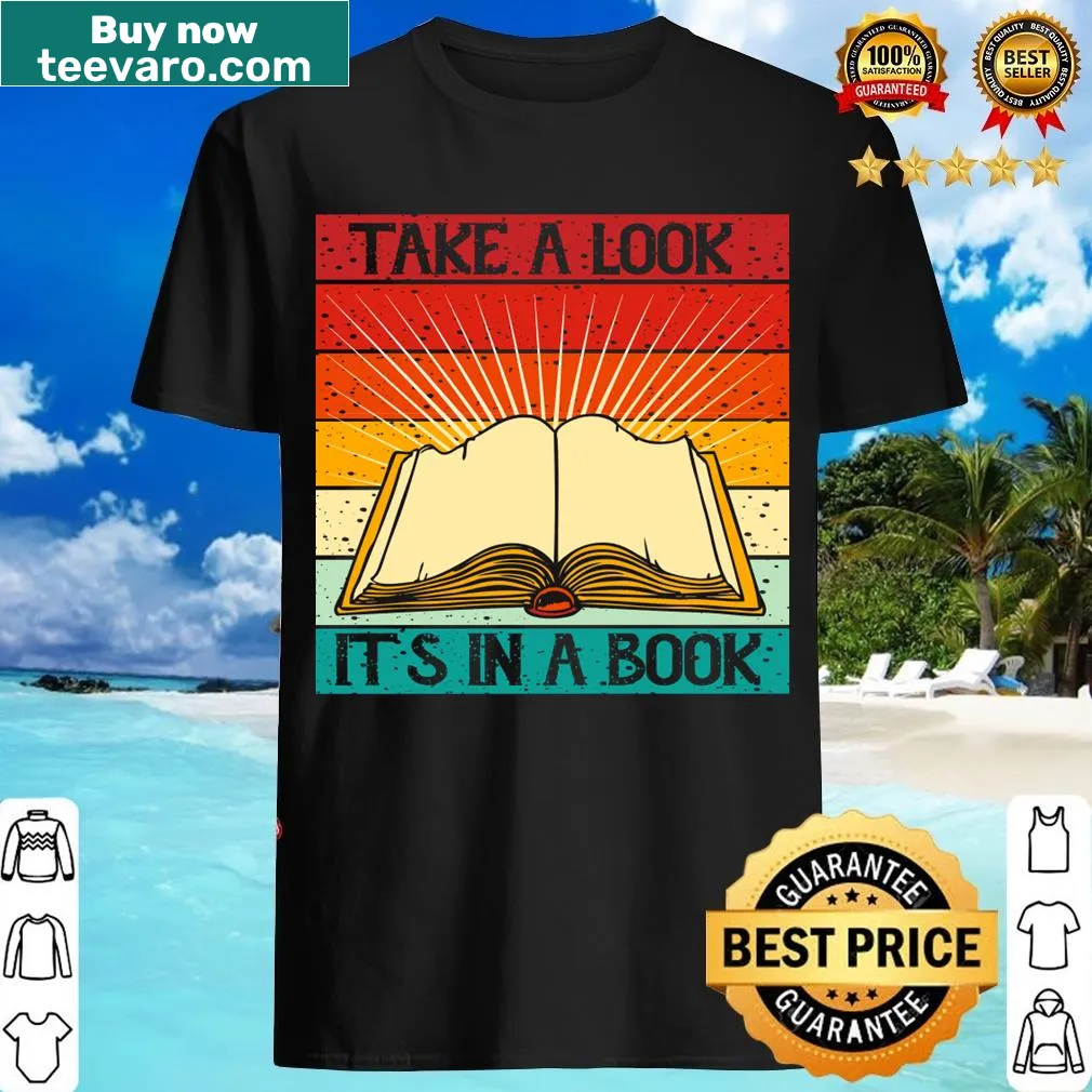 Retro sunset t-shirt with a book-themed design and text — on a men's t-shirt
