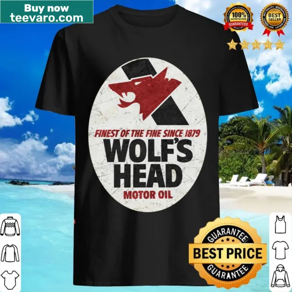 Vintage-style wolf head graphic with motor oil text