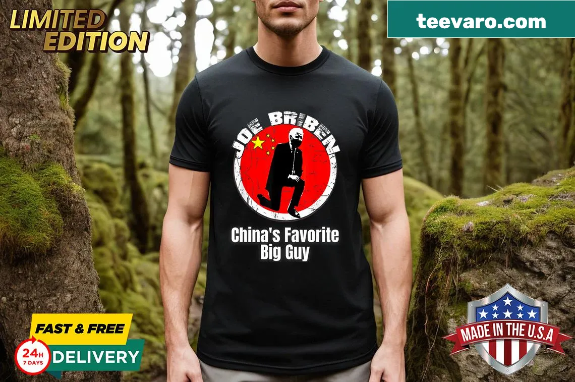 Funny t-shirt featuring a quote about Joe Biden and China's flag — on a men's t-shirt