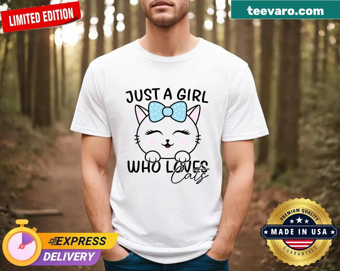 Cute t-shirt with illustration of a girl who loves cats — on a men's t-shirt