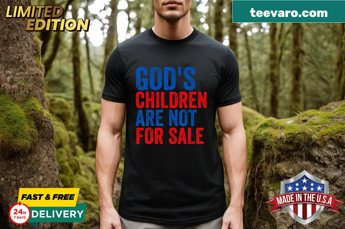 Retro t-shirt with text 'God's Children Are Not For Sale' — on a men's t-shirt