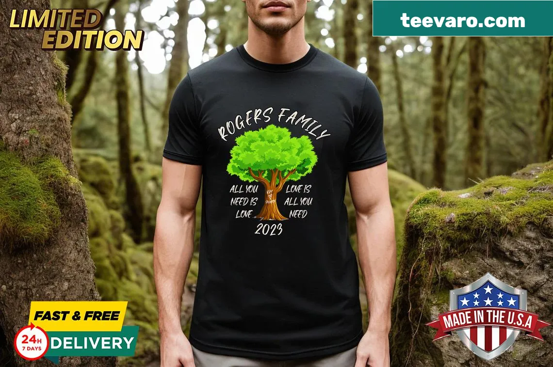 Family reunion T-shirt for the Rogers family with 2023 date. — on a men's t-shirt