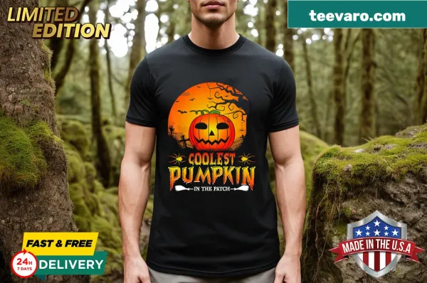 Children's T-shirt with 'Coolest Pumpkin In The Patch' text and cartoon graphic