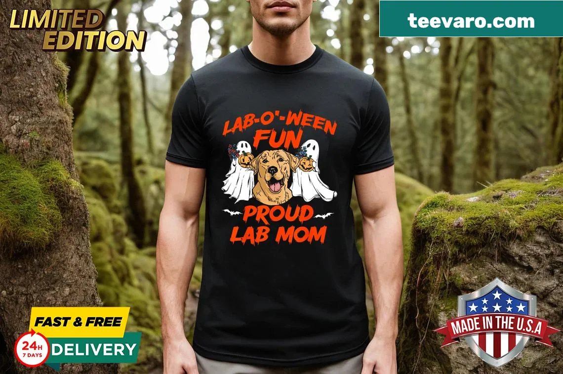 Cute Halloween t-shirt for Lab Moms featuring humorous text — on a men's t-shirt