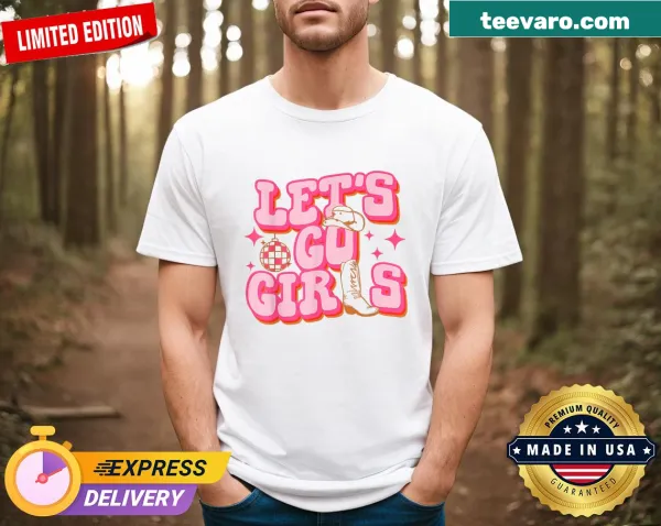 Vintage-style cowgirl t-shirt with 'Let's Go Girls' text