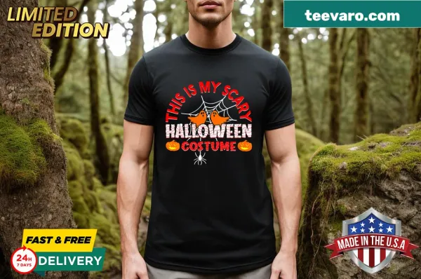 Cute V-neck Halloween T-shirt with ghost and pumpkin design