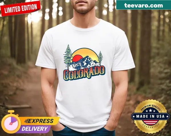 Womens retro V-neck t-shirt featuring Colorado Rocky Mountains graphic