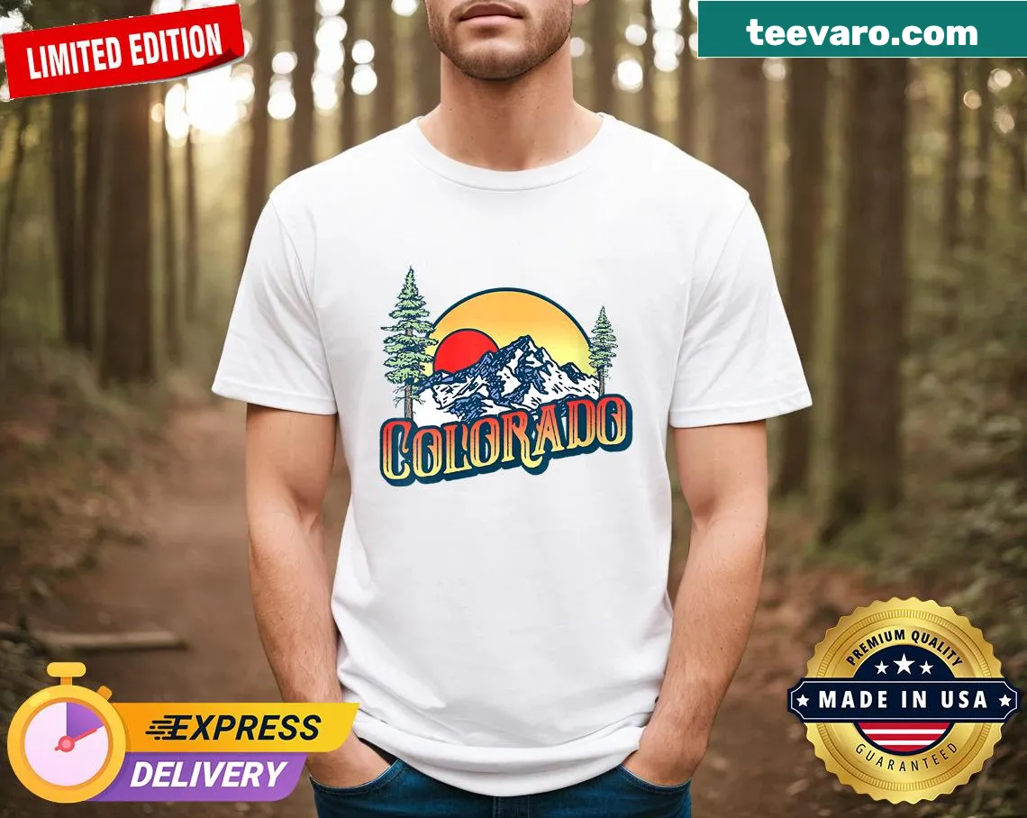 Womens retro V-neck t-shirt featuring Colorado Rocky Mountains graphic — on a men's t-shirt