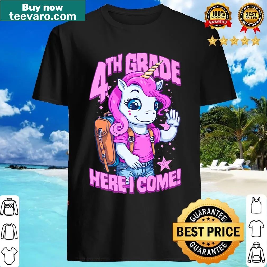 T-shirt with playful unicorn design for 4th grade kids — on a men's t-shirt