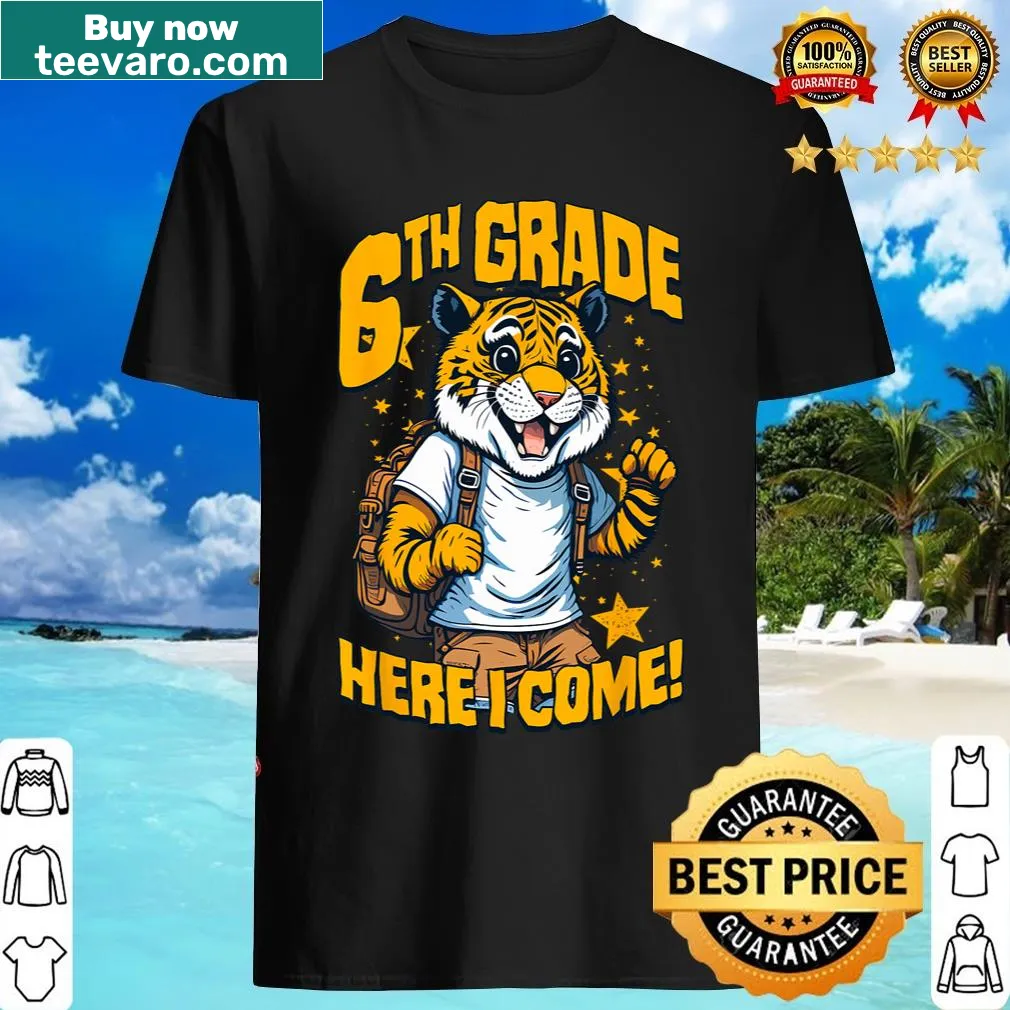 Playful tiger design announcing the start of 6th grade — on a men's t-shirt
