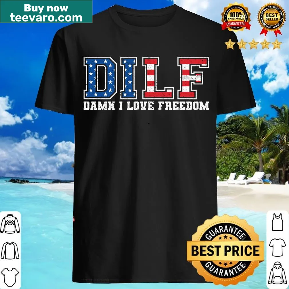 Funny Fourth of July T-shirt with 'Damn I Love Freedom' phrase — on a men's t-shirt