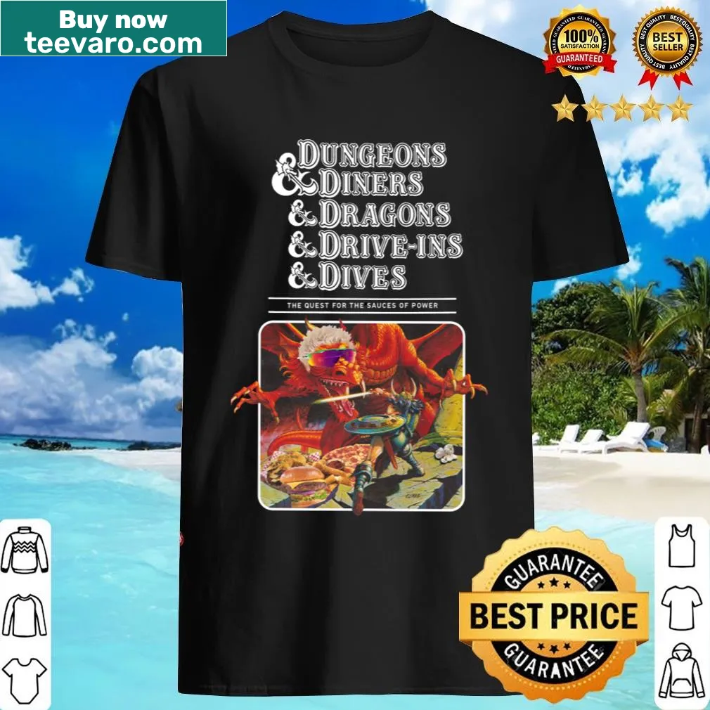 Fun graphic combining Dungeons & Dragons with diner themes — on a men's t-shirt
