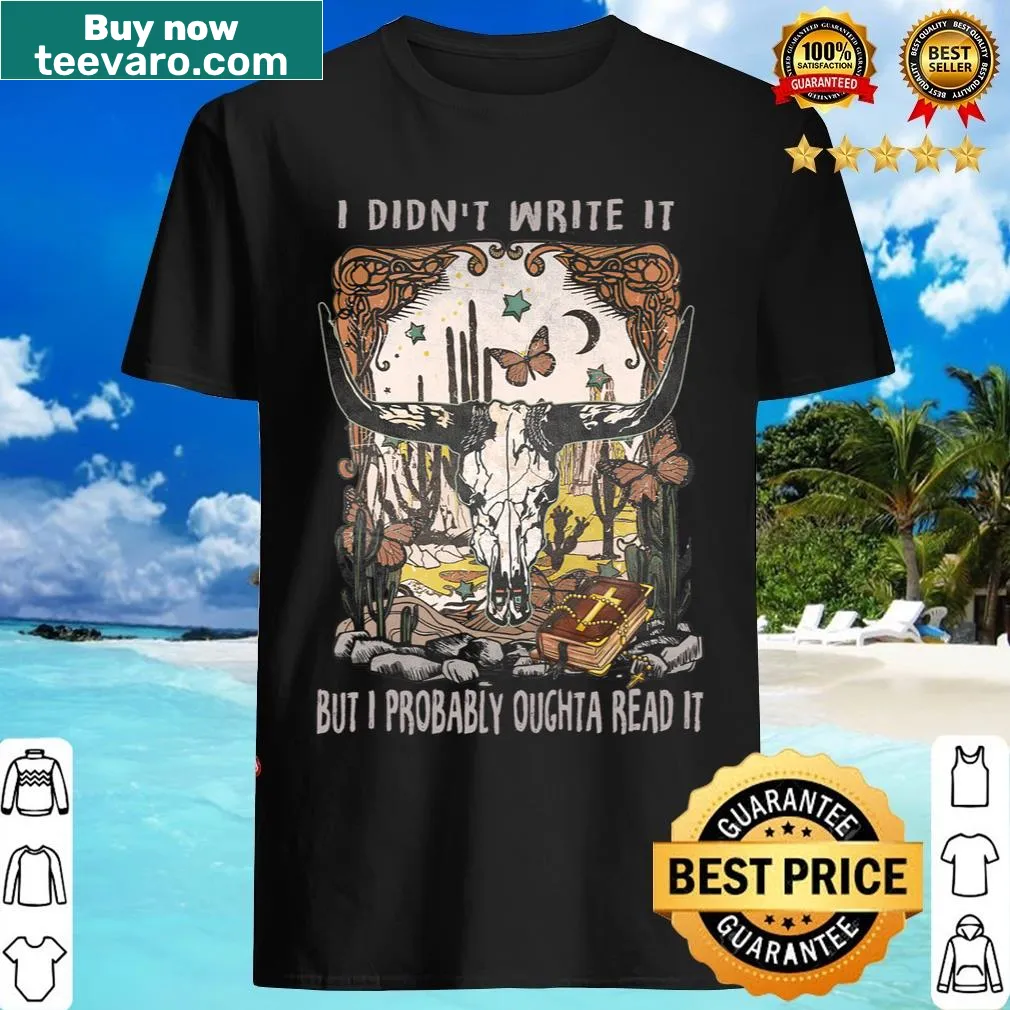 Humorous bull skull graphic with quote on a T-shirt — on a men's t-shirt