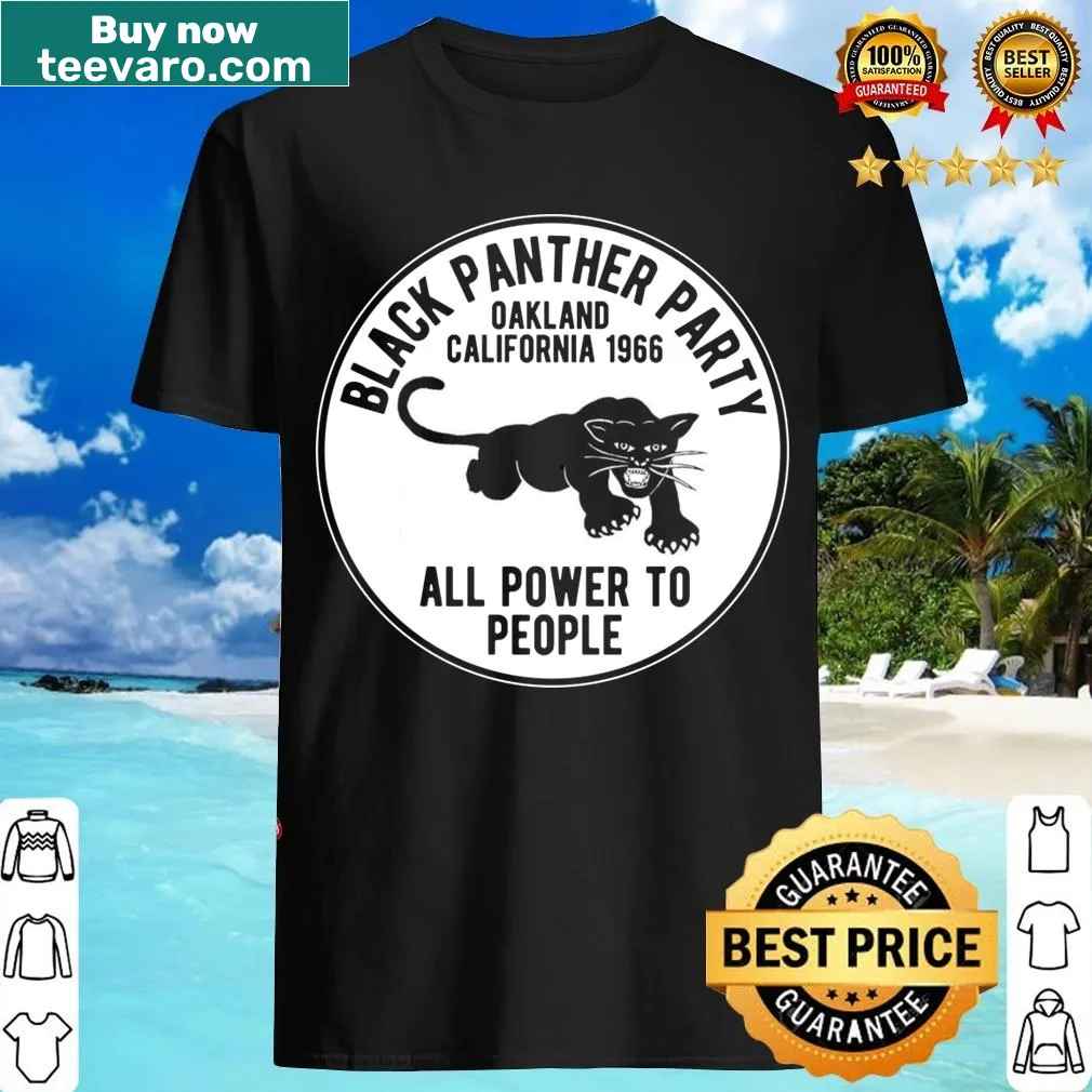 T-shirt commemorating the 1966 Black Panther Party in Oakland — on a men's t-shirt