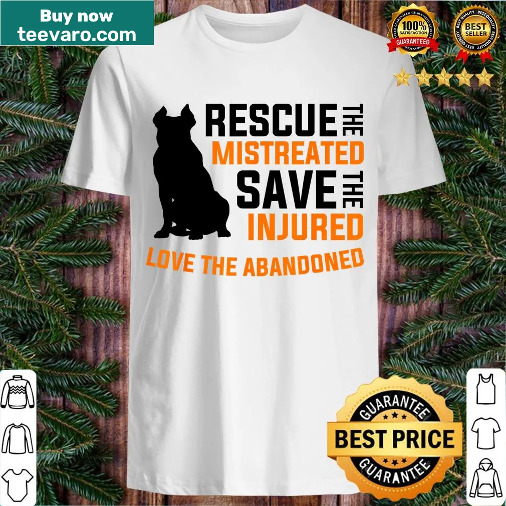 T-shirt celebrating pitbulls and rescue dogs — on a men's t-shirt