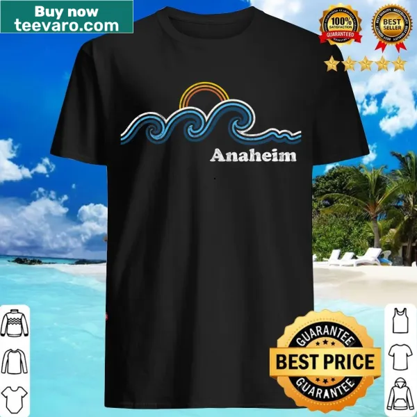 Vintage Anaheim beach surf shirt with retro design and text