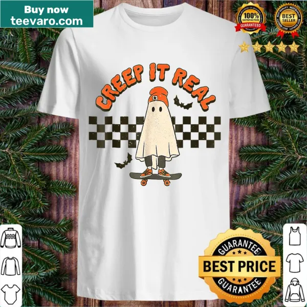 Funny Halloween Ghost skateboarding t-shirt with retro style