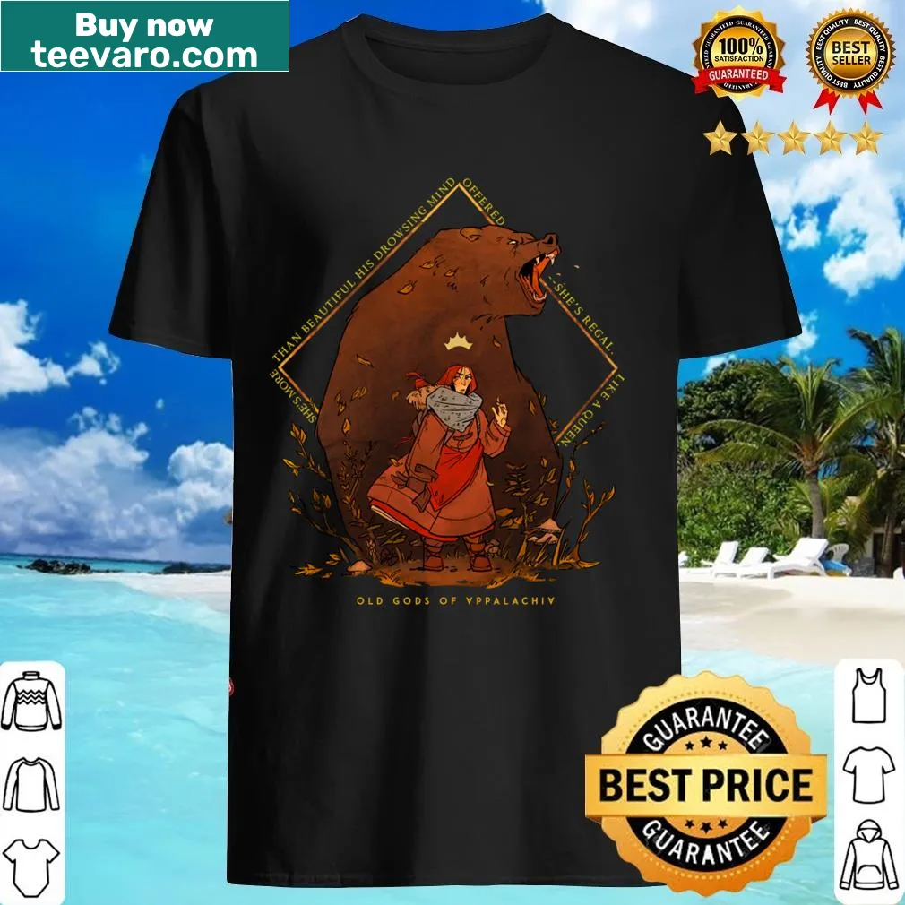 Fantasy-themed t-shirt featuring an illustration of a witch queen and Bartholomew — on a men's t-shirt